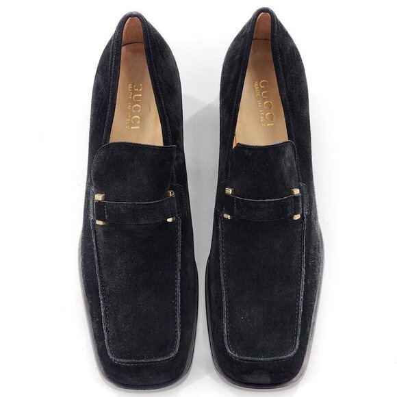 GUCCI Black Square Toe Suede Loafer Pumps - Picture 3 of 10